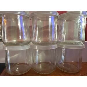 Lot of 6 OUI Glass Yogurt Containers With Plastic Lids Crafts Storage Jars